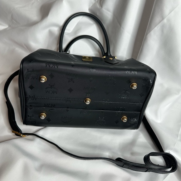 MCM Black Visetos Nylon & Leather Boston Style Crossbody Satchel Bag ~EUC - Picture 5 of 13